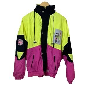 VTG 80s Maui and Sons Neon Pink Yellow Black Windbreaker Surfing Hawaii Men LRG